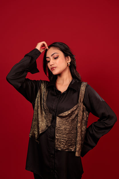 Noir Gold Drape Shirt