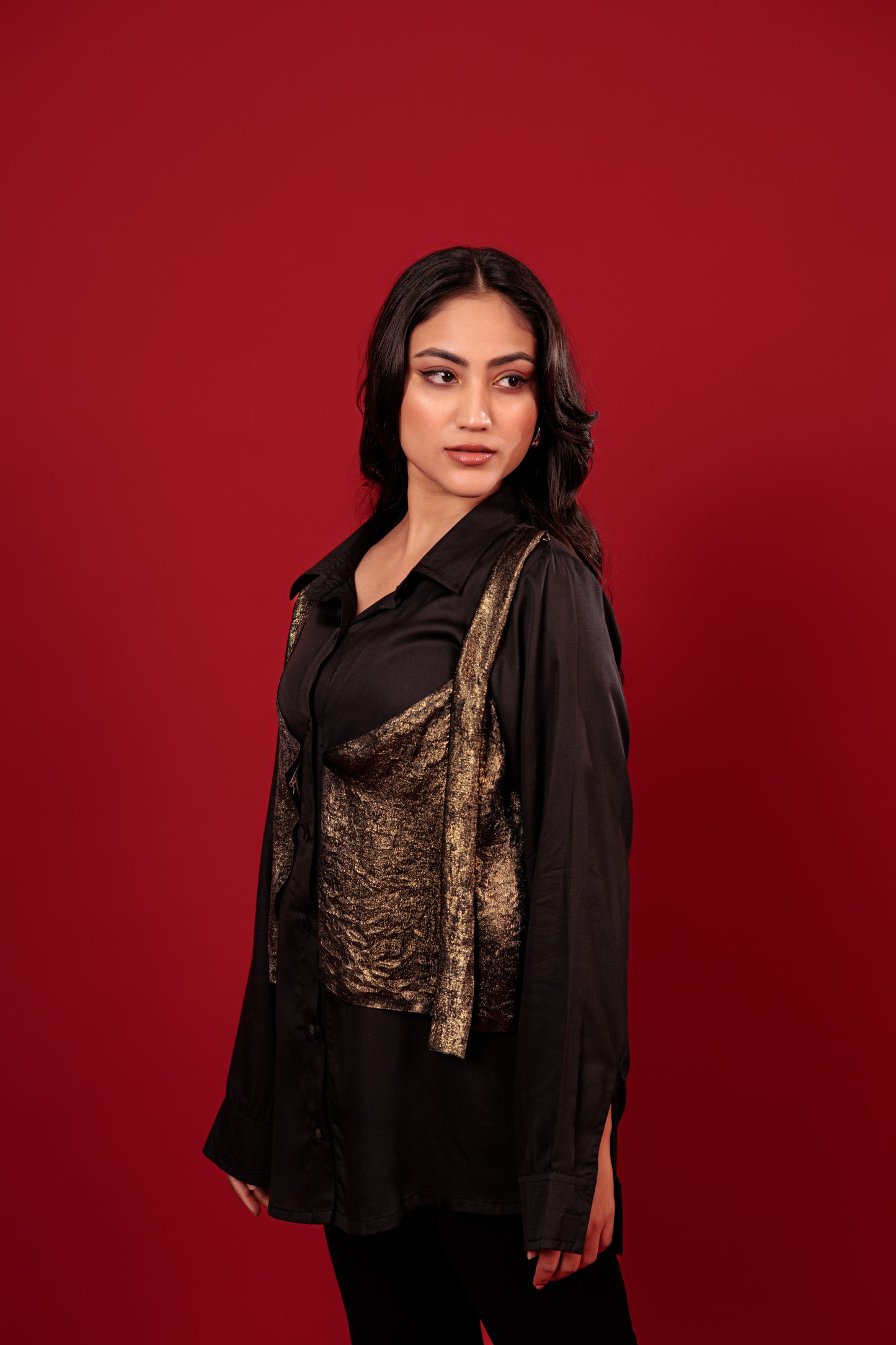 Noir Gold Drape Shirt