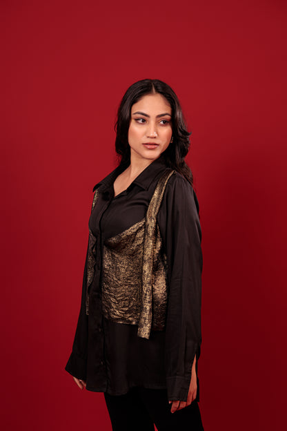 Noir Gold Drape Shirt