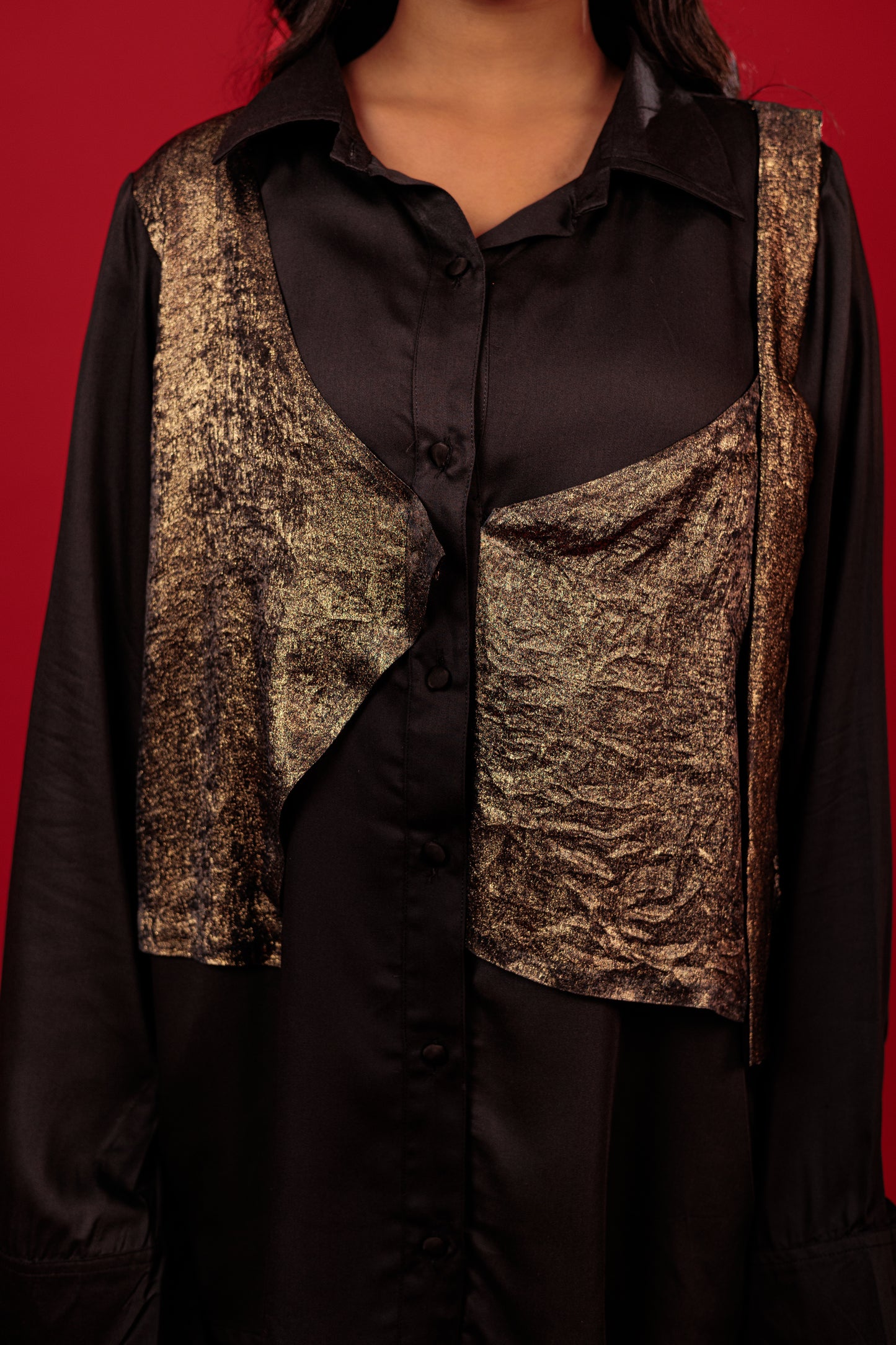 Noir Gold Drape Shirt